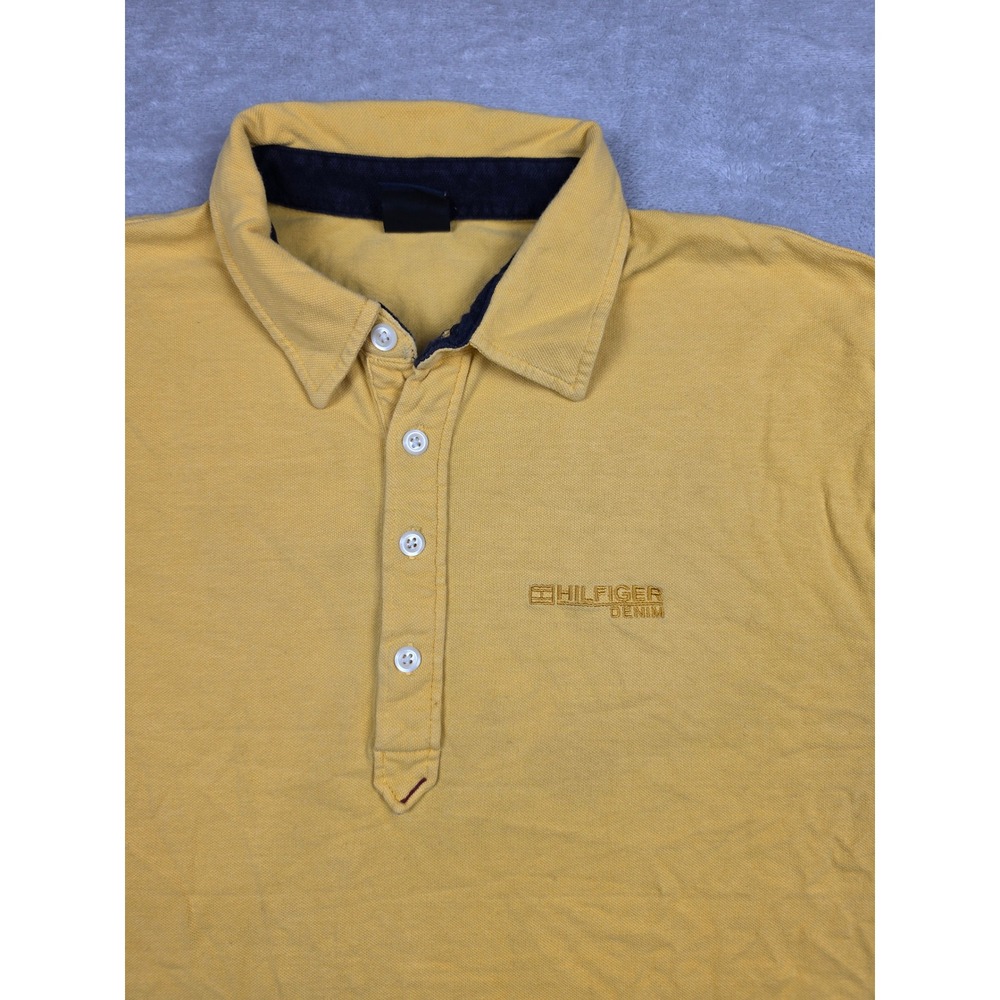 Vintage Tommy Jeans Polo Shirt Mens XL Yellow Short Sleeve Hilfiger Logo Cotton